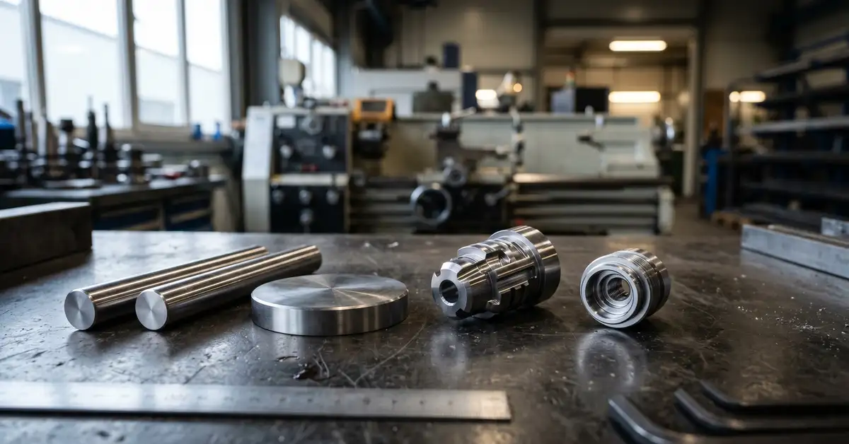 Wolfram-Bauteile und Rohmaterial in industrieller Umgebung, gefertigt von Negele Hartmetall-Technik