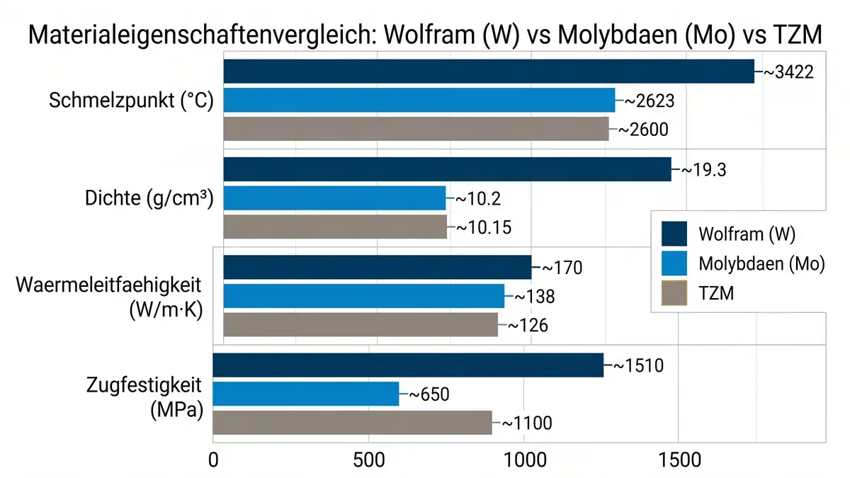 Vergleich der Werkstoffeigenschaften: Wolfram, Molybdän, TZM und Wolfram-Kupfer